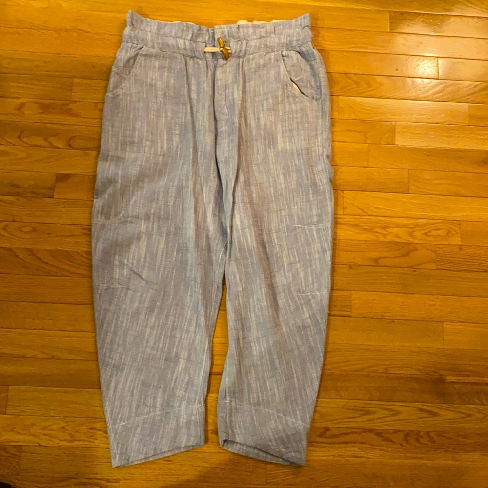 Free People Light Blue Wide Leg Linen-Blend Pants